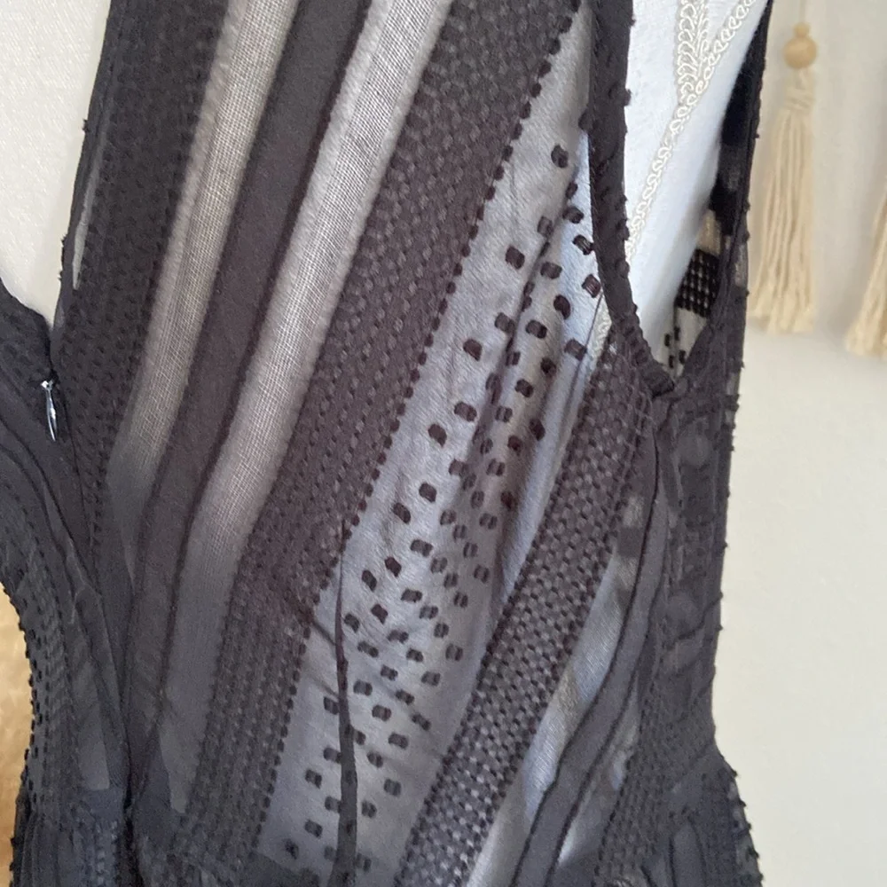 J Crew black sheer midi dress sleeveless Swiss dot ruffle tier party medium